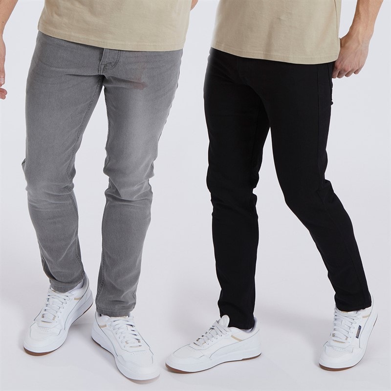 Bench Mens Eddie Two Pack Slim Fit Jeans Black/Mid Grey