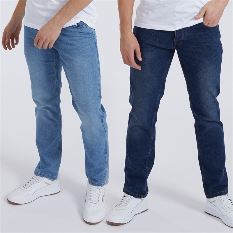 Bench Mens Stuart Two Pack Straight Fit Jeans Indigo/Mid Wash