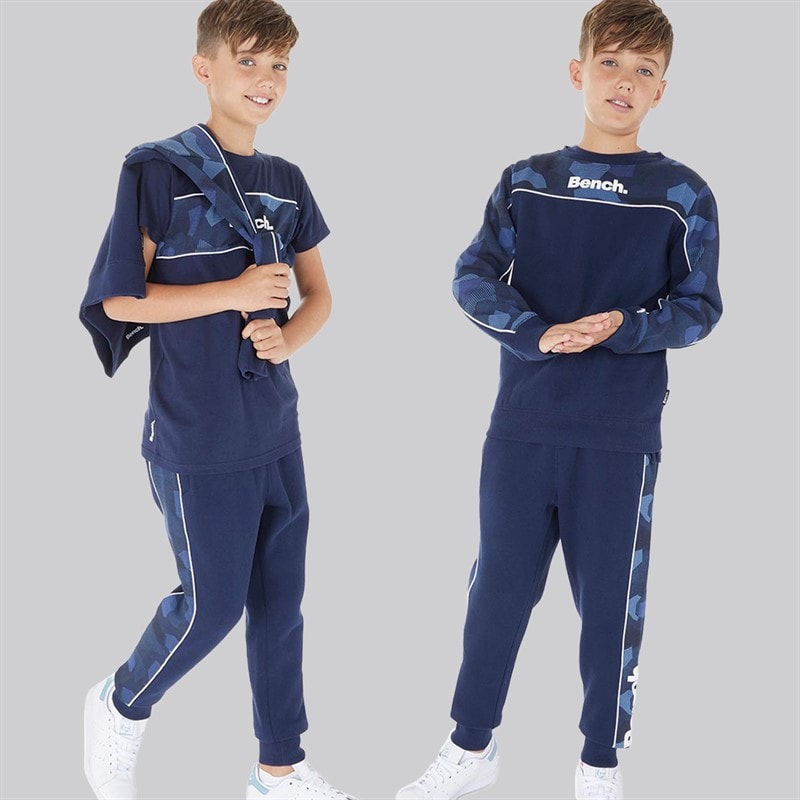 Bench Boys Blue Camo Sweatshirt Joggers And T-Shirt Three Pack Set Navy