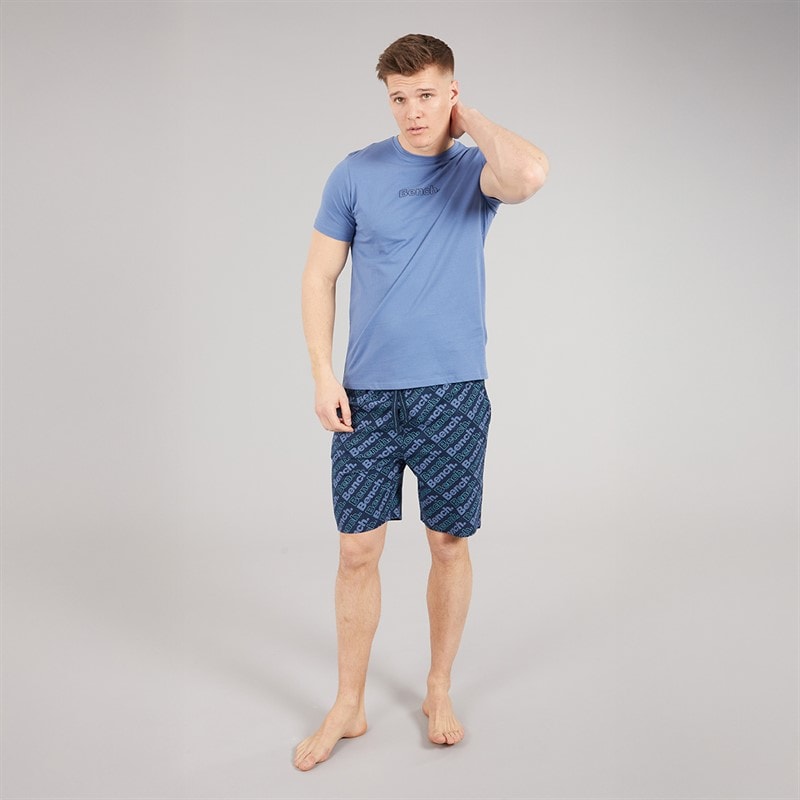 Bench Mens Holney T-Shirt And Shorts Loungewear Set Denim/Navy AOP - Image 4