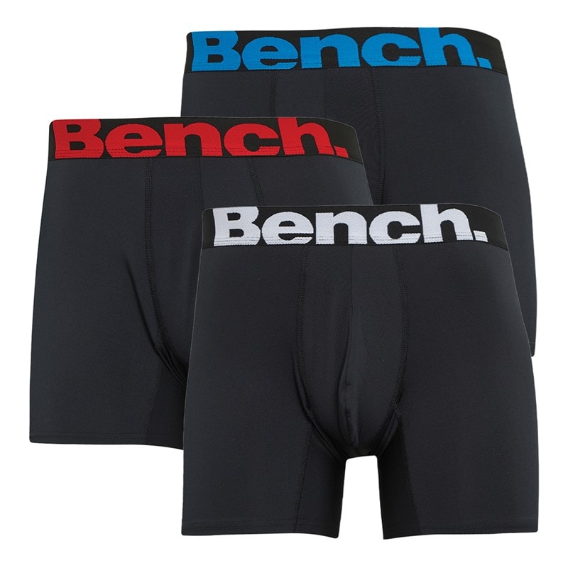 Bench Mens Macron Three Pack Premium Performance Boxer Trunks Black - Image 1
