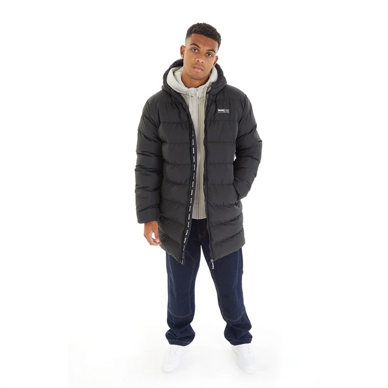 Bench Mens Armann Long Hooded Padded Jacket Black - Image 4