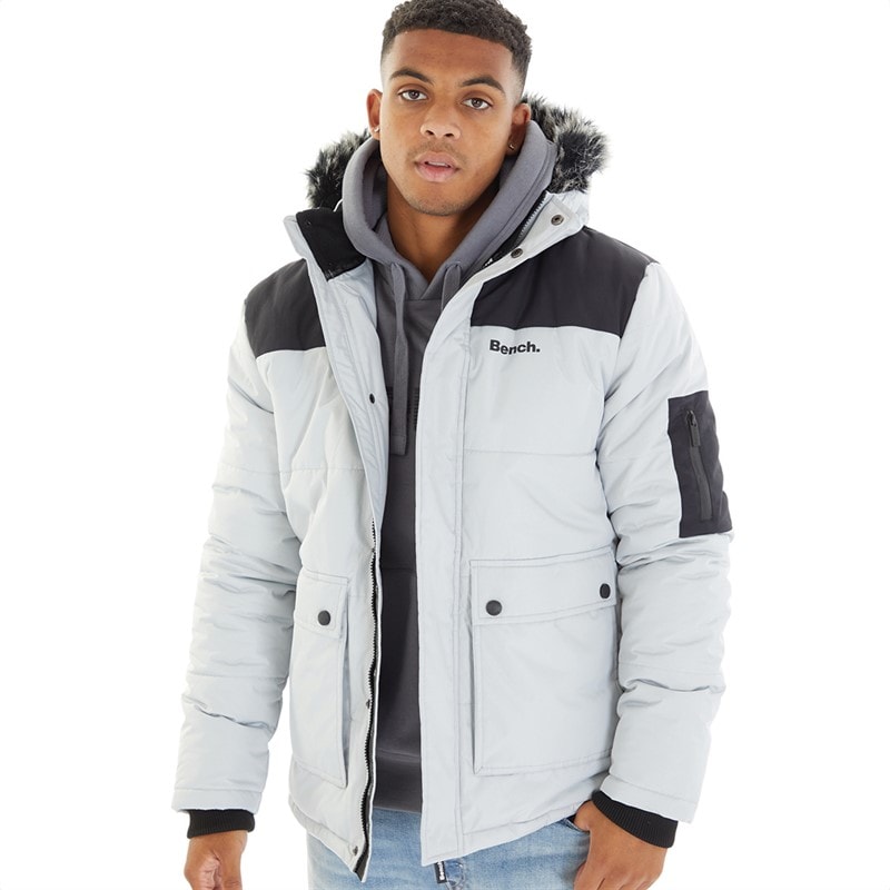 Bench Mens Tillor Fur Trim Hooded Padded Parka Frost Grey