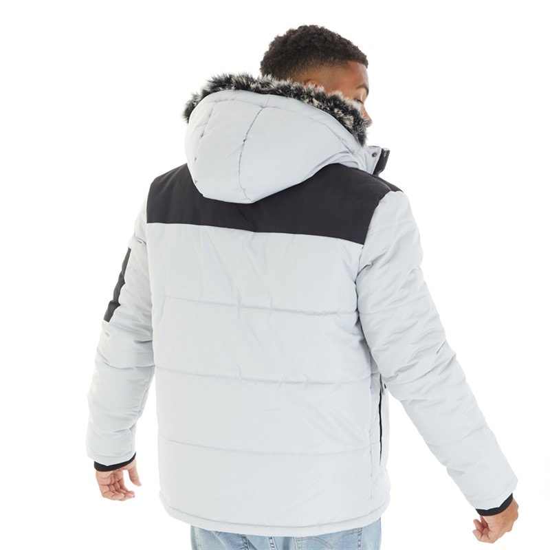 Bench Mens Tillor Fur Trim Hooded Padded Parka Frost Grey - Image 2