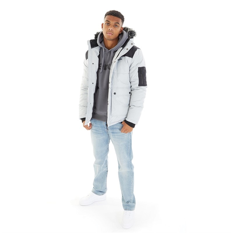 Bench Mens Tillor Fur Trim Hooded Padded Parka Frost Grey - Image 4