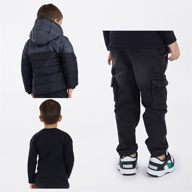 Bench Boys Puffer Coat Long Sleeve T-Shirt And Jeans Set Black - Image 2