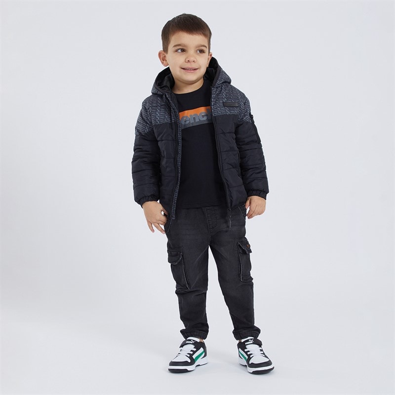 Bench Boys Puffer Coat Long Sleeve T-Shirt And Jeans Set Black - Image 4
