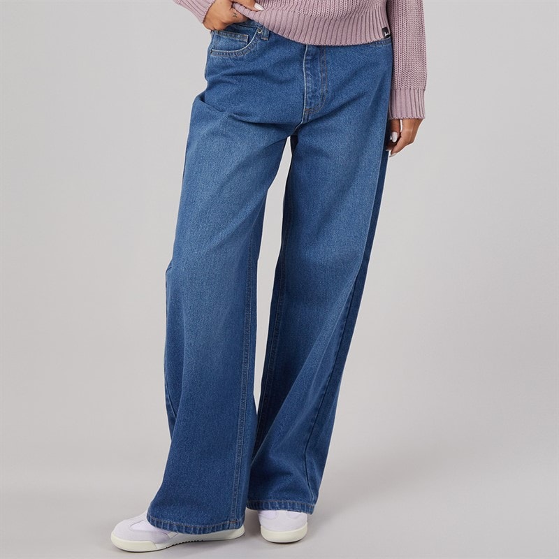 Bench Womens Maxina Wide Leg Jeans Mid Blue