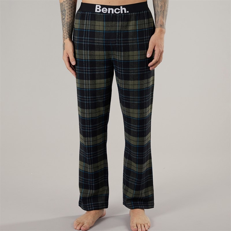 Bench Mens Gesho Flannel Check Lounge Pants Black/Khaki/Blue/White Check - Image 3
