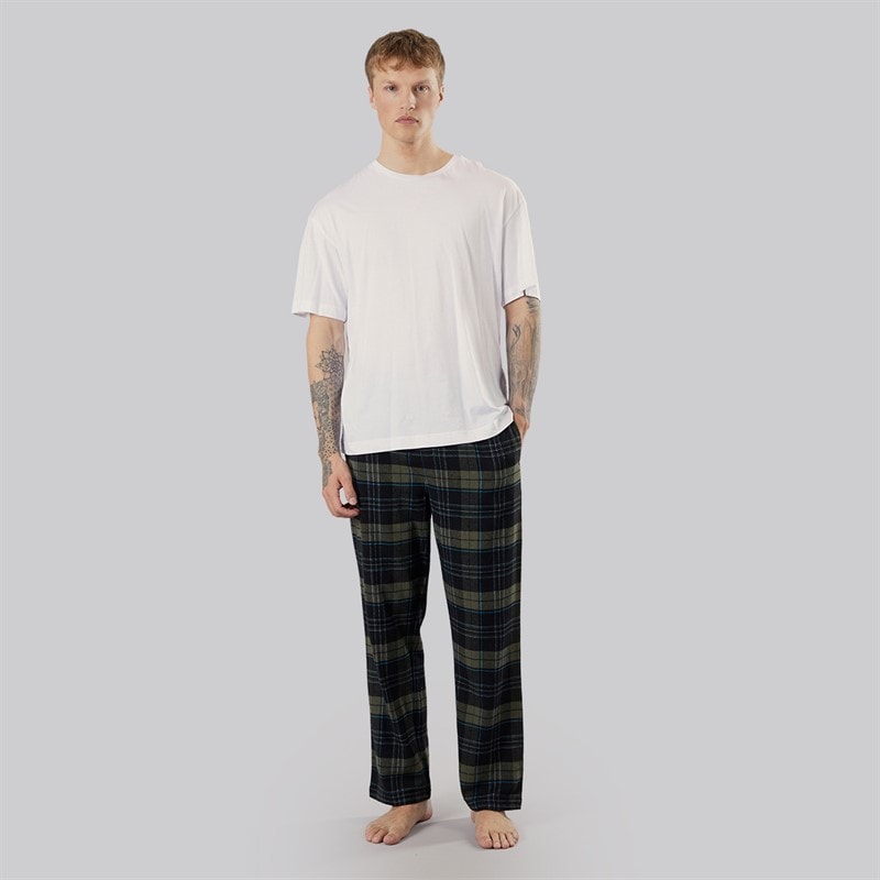Bench Mens Gesho Flannel Check Lounge Pants Black/Khaki/Blue/White Check - Image 4