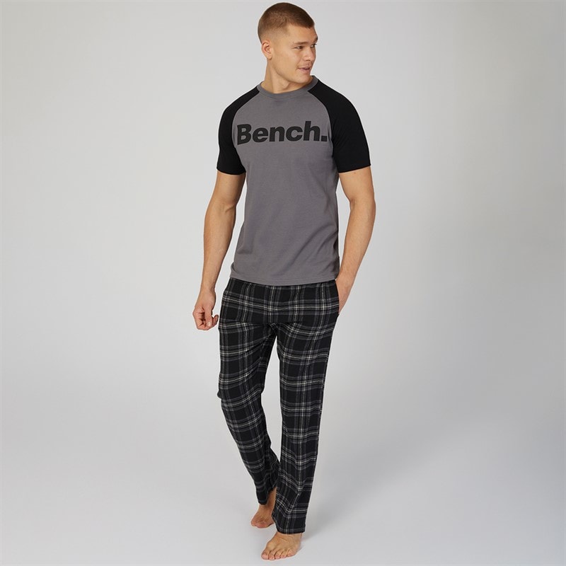 Bench Mens Dunnit Loungewear T-Shirt And Flannel Pants Set Steel Grey/Black Check - Image 1