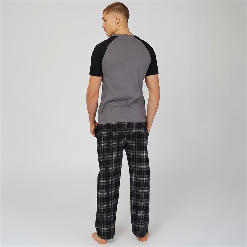 Bench Mens Dunnit Loungewear T-Shirt And Flannel Pants Set Steel Grey/Black Check - Image 2