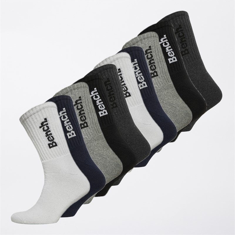Bench Mens Tenacious Ten Pack Crew Socks Black/Black/White/White/Navy/Navy/Light Grey Marl/Light Grey Marl/Charcoal/Charcoal