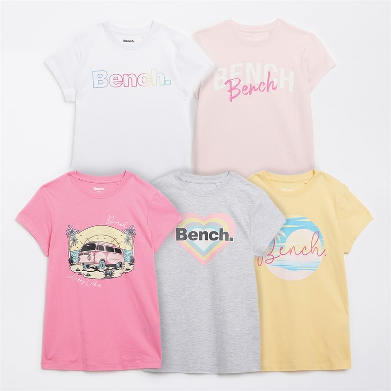 Bench Girls Ryea Five Pack Graphics T-Shirts Light Pink/Pink Glo/Ice Grey Mark/Butter/White