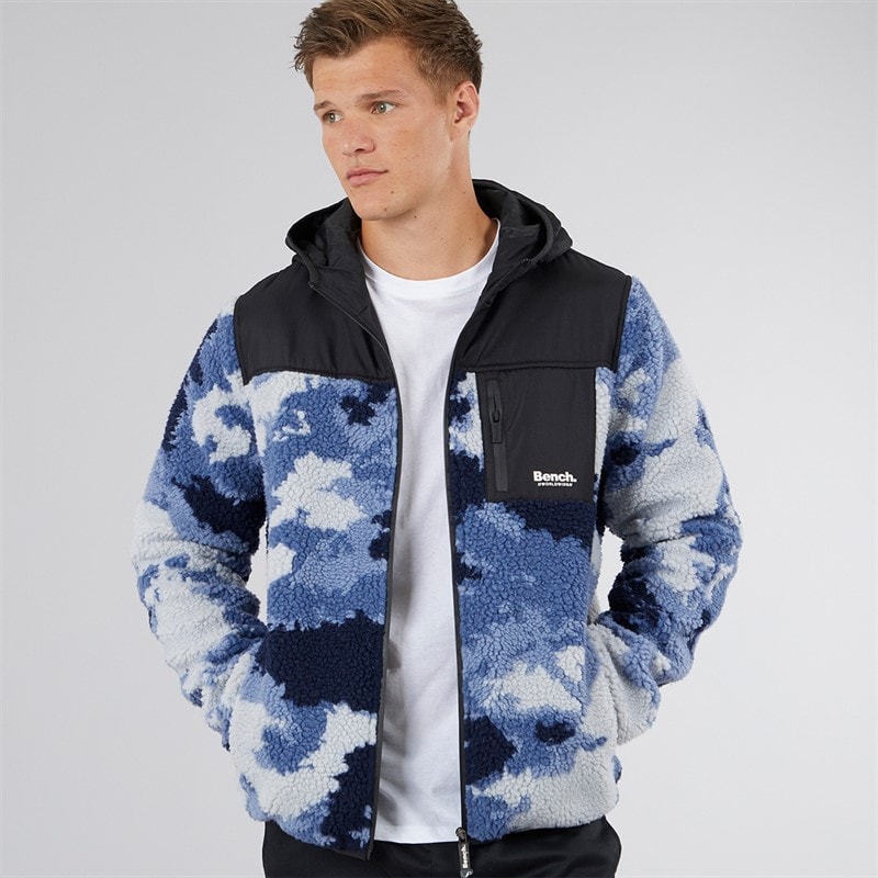 Bench Mens Sableo Fleece Hoodie Blue Camo - Image 1