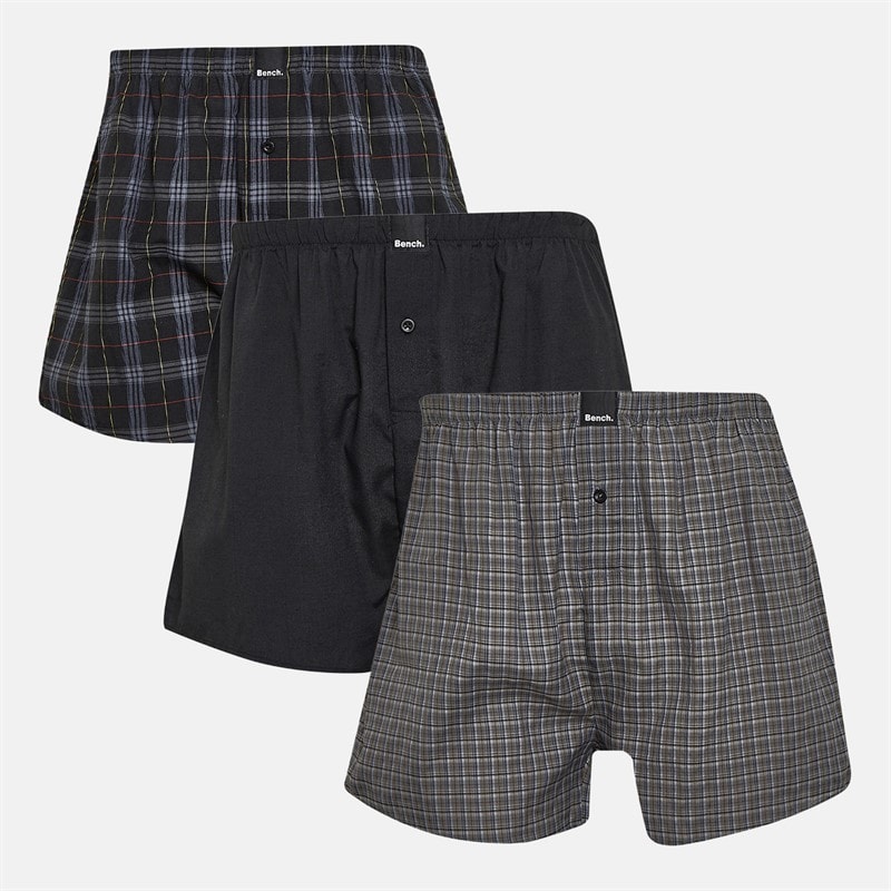 Bench Mens Rawin Three Pack Woven Boxer Shorts Black Check/Black/Black Check - Image 1