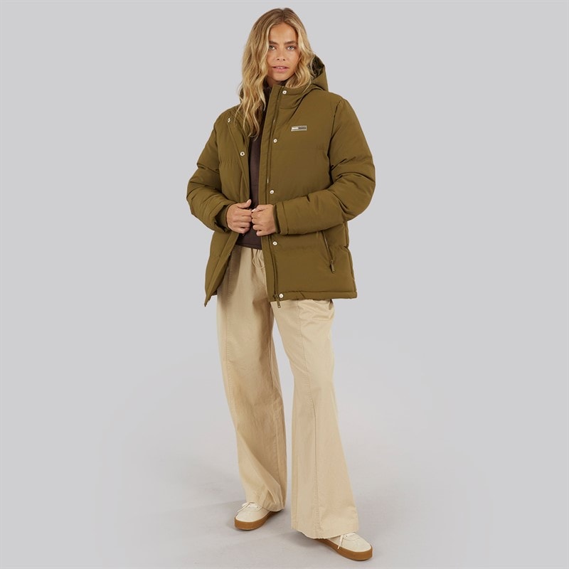 Bench Womens Fina Mid Length Puffer Jacket Dark Olive - Image 3