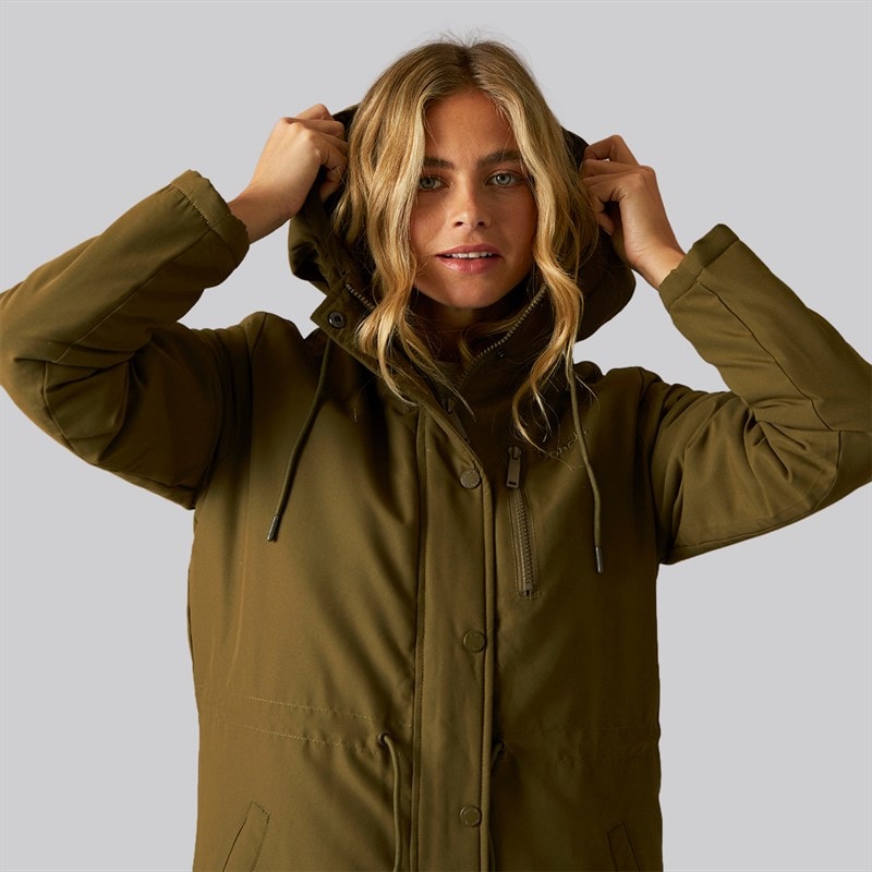 Bench Womens Sari Longline Parka Dark Olive - Image 3