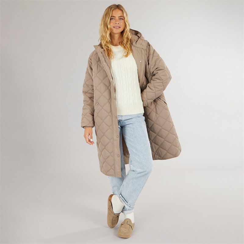 Bench Womens Gemma Oversized Hooded Coat Dark Taupe - Image 4