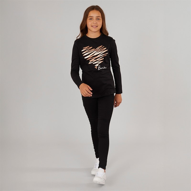 Bench Girls Kieshanna Heart Print T-Shirt Black - Image 3