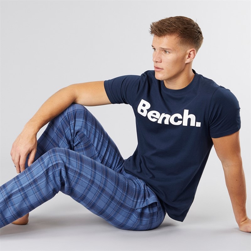 Bench Mens Berod Loungewear T-Shirt And Check Flannel Pants Set Navy/Navy Check - Image 1