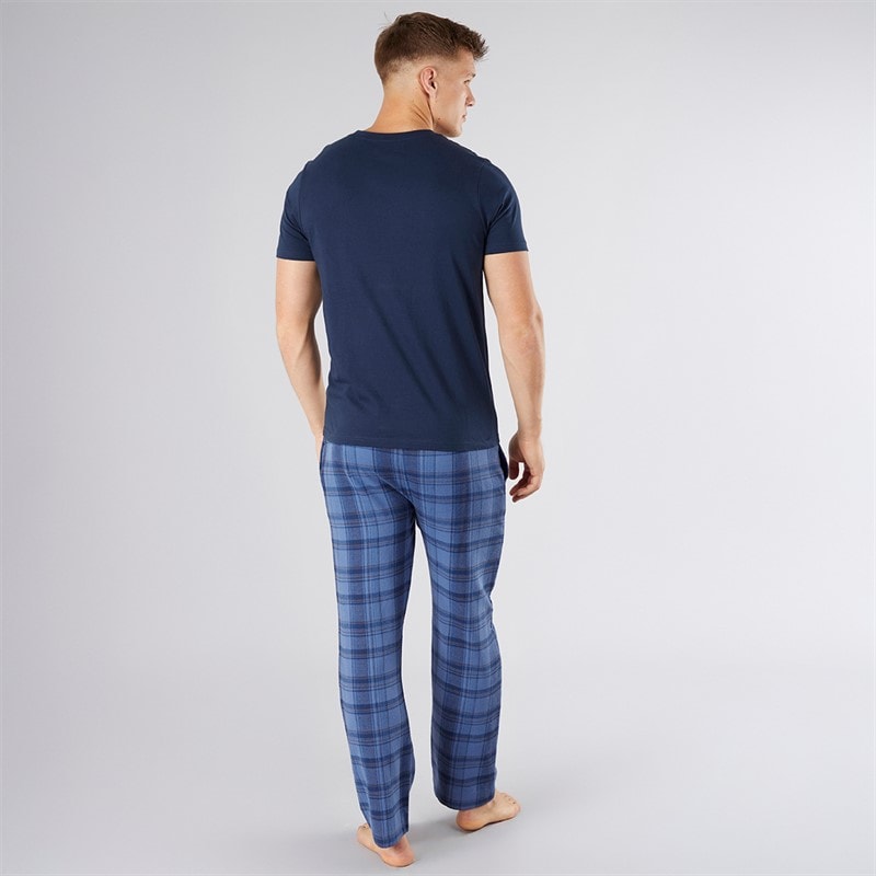Bench Mens Berod Loungewear T-Shirt And Check Flannel Pants Set Navy/Navy Check - Image 2