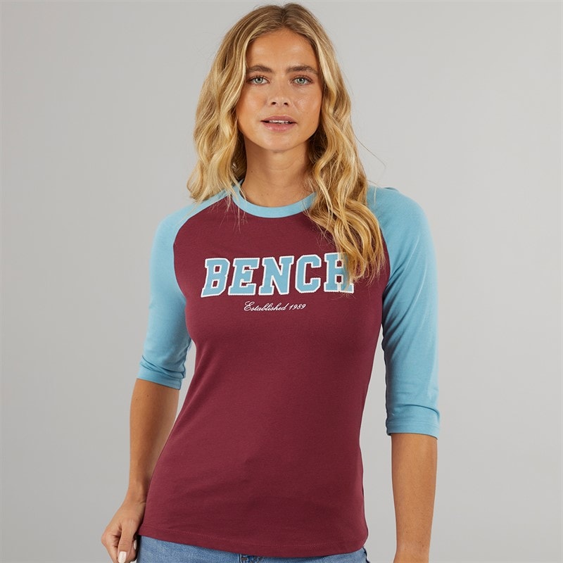 Bench Womens Morr 3/4 Sleeve T-Shirt Cordovan/Arctic Blue - Image 1
