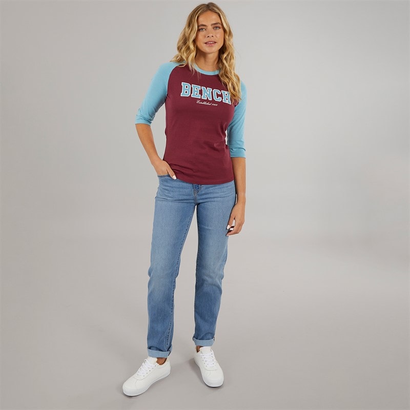 Bench Womens Morr 3/4 Sleeve T-Shirt Cordovan/Arctic Blue - Image 3