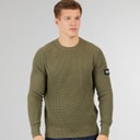 Bench Mens Falum Waffle Stitch Crew Neck Sweatshirt Khaki Green