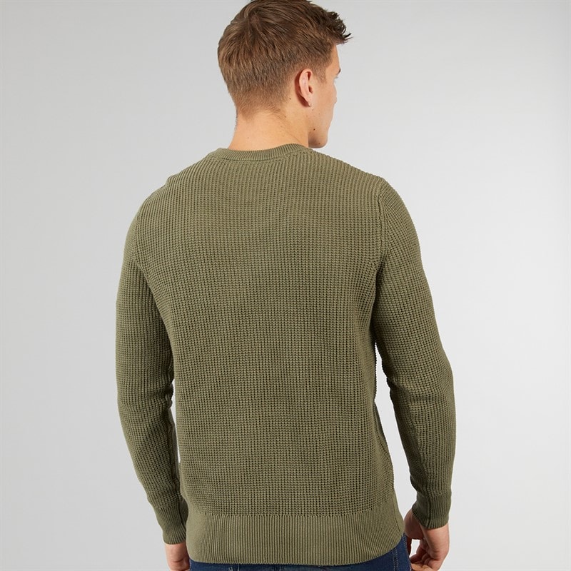 Bench Mens Falum Waffle Stitch Crew Neck Sweatshirt Khaki Green - Image 2