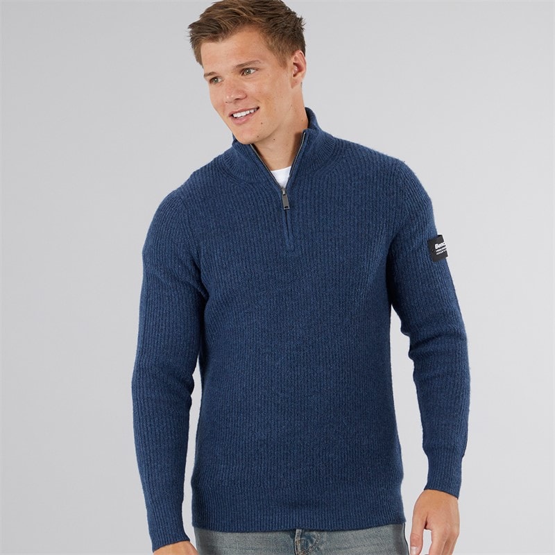 Bench Mens Yanta Half Cardi Stitch 1/4 Zip Sweatshirt Vintage Indigo - Image 1