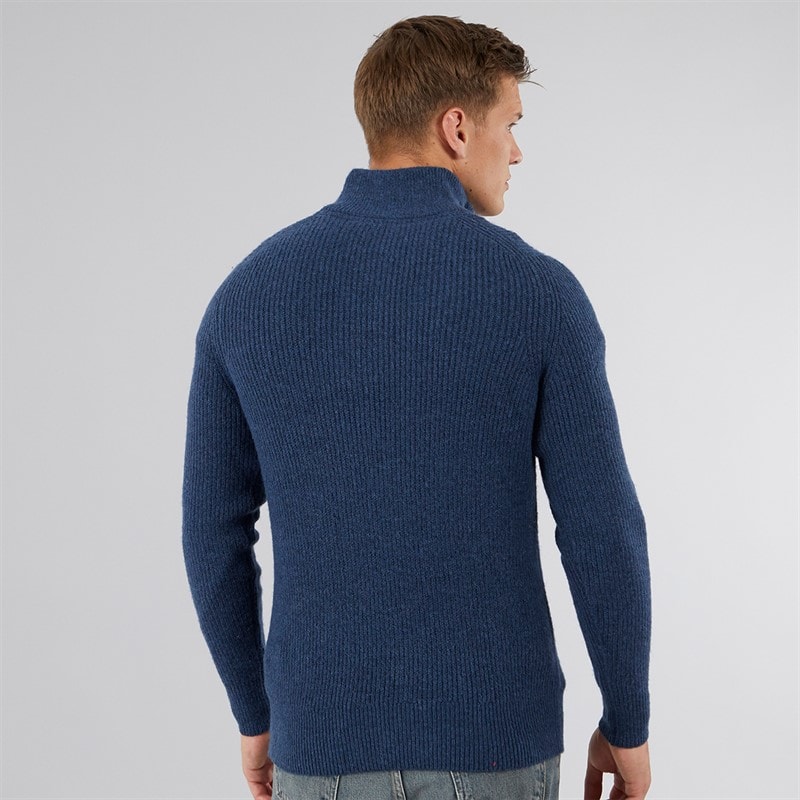 Bench Mens Yanta Half Cardi Stitch 1/4 Zip Sweatshirt Vintage Indigo - Image 2