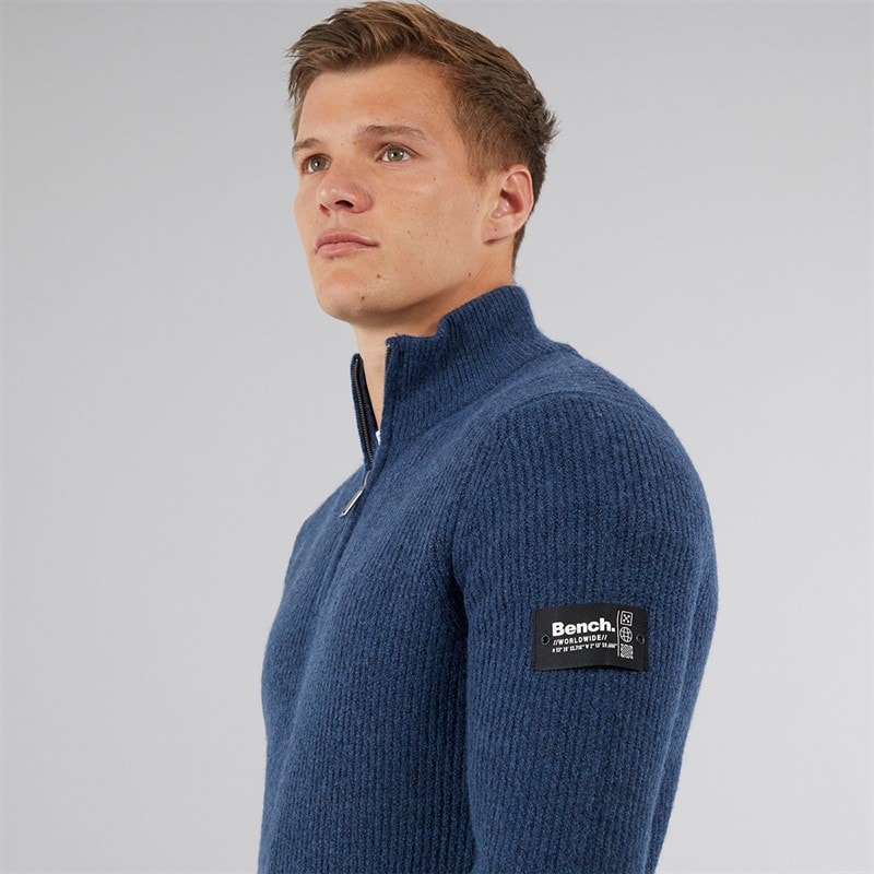 Bench Mens Yanta Half Cardi Stitch 1/4 Zip Sweatshirt Vintage Indigo - Image 3