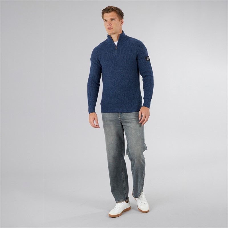 Bench Mens Yanta Half Cardi Stitch 1/4 Zip Sweatshirt Vintage Indigo - Image 4