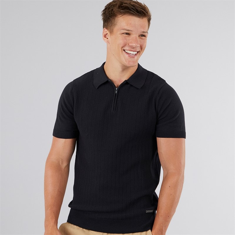 Bench Mens Brescia Knitted Polo Shirt Black