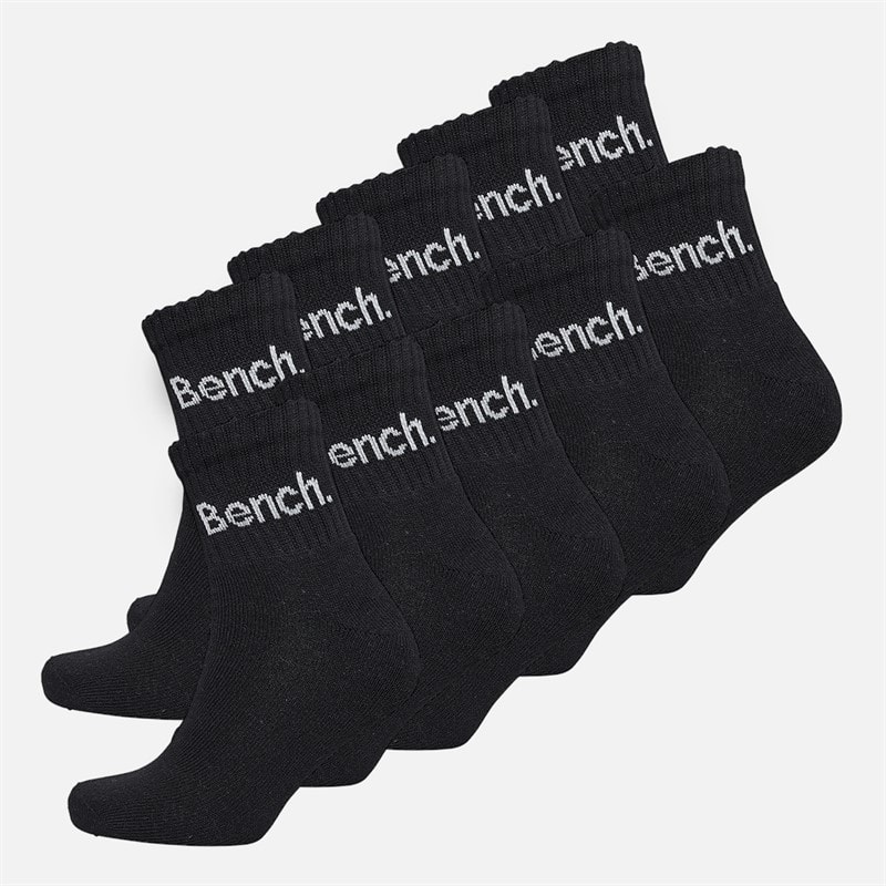 Bench Mens Kanter Ten Pack Cushioned Quarter Crew Socks Black