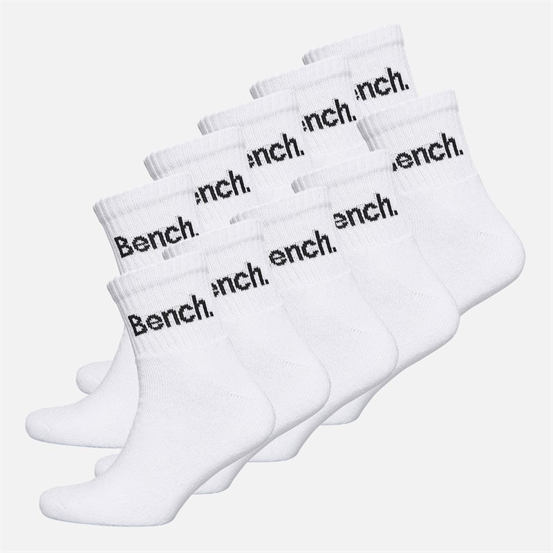 Bench Mens Gregson Ten Pack Cushioned Quarter Crew Socks White