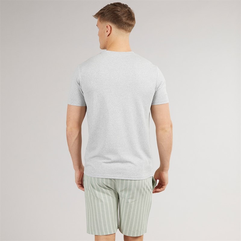 Bench Mens Banning T-Shirt And Poplin Stripe Lounge Shorts Set Grey Marl/Sage Stripe - Image 2