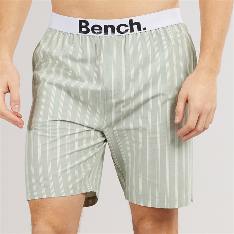 Bench Mens Banning T-Shirt And Poplin Stripe Lounge Shorts Set Grey Marl/Sage Stripe - Image 3