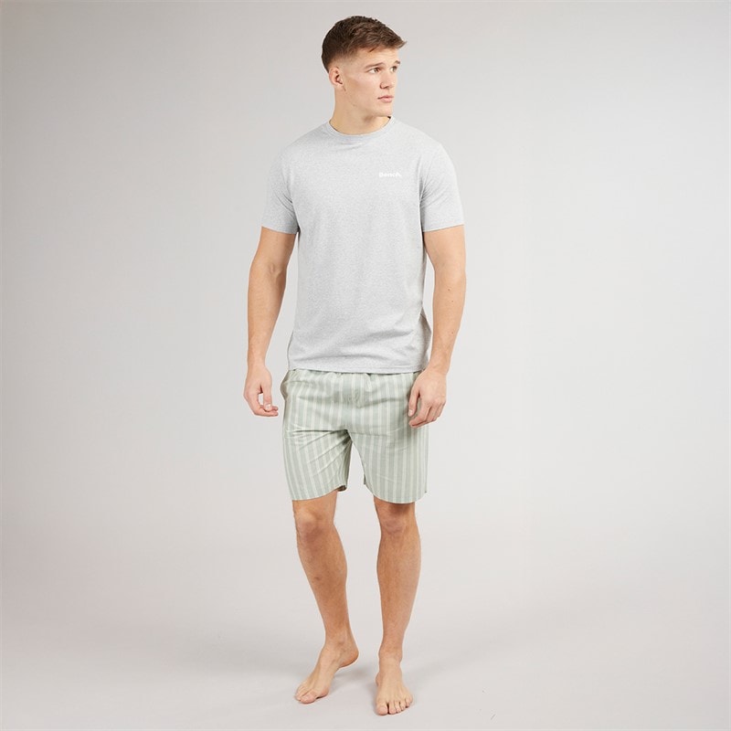 Bench Mens Banning T-Shirt And Poplin Stripe Lounge Shorts Set Grey Marl/Sage Stripe - Image 4