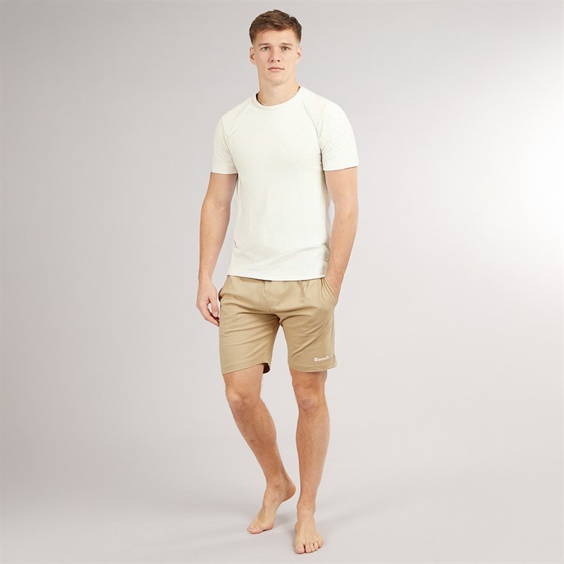 Bench Mens Auley T-Shirt And Lounge Shorts Set White/Stone - Image 4