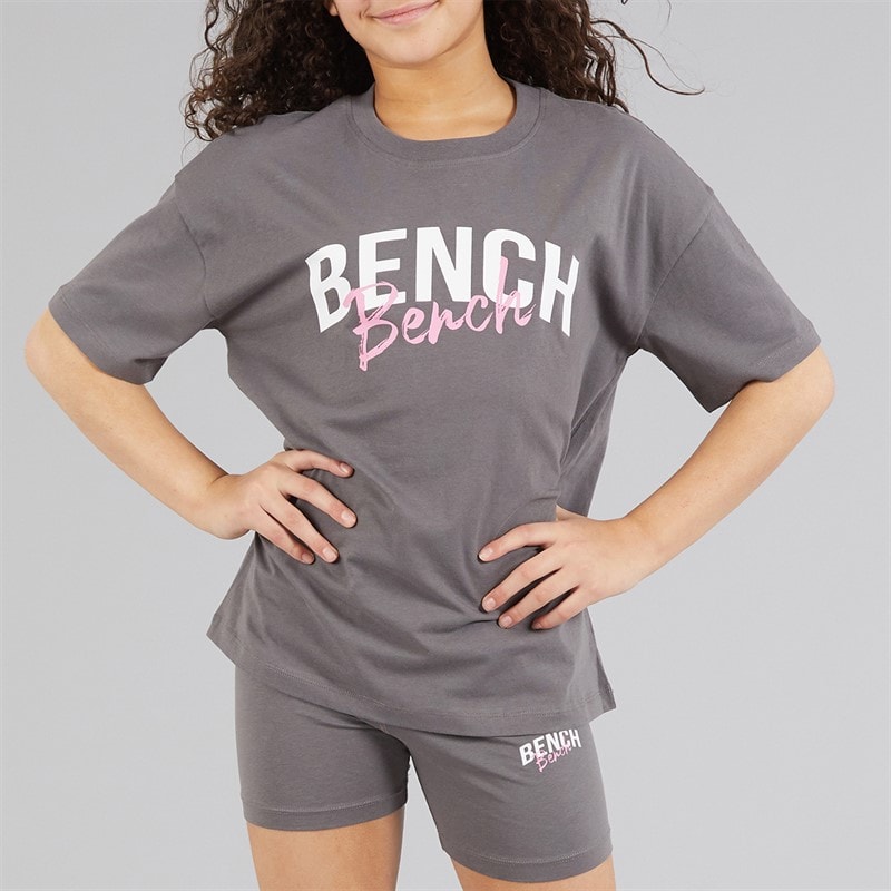 Bench Girls Vexlo T-Shirt And Shorts Set Charcoal - Image 3