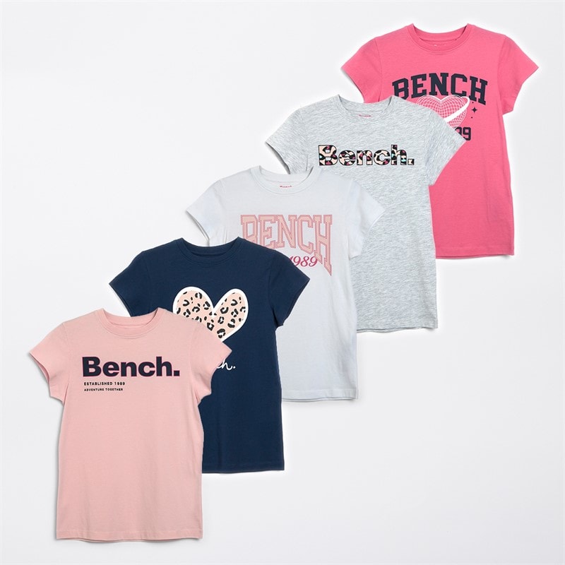Bench Girls Juvie Five Pack T-Shirts Light Pink/Navy/White/Bright Pink/Grey Marl - Image 1
