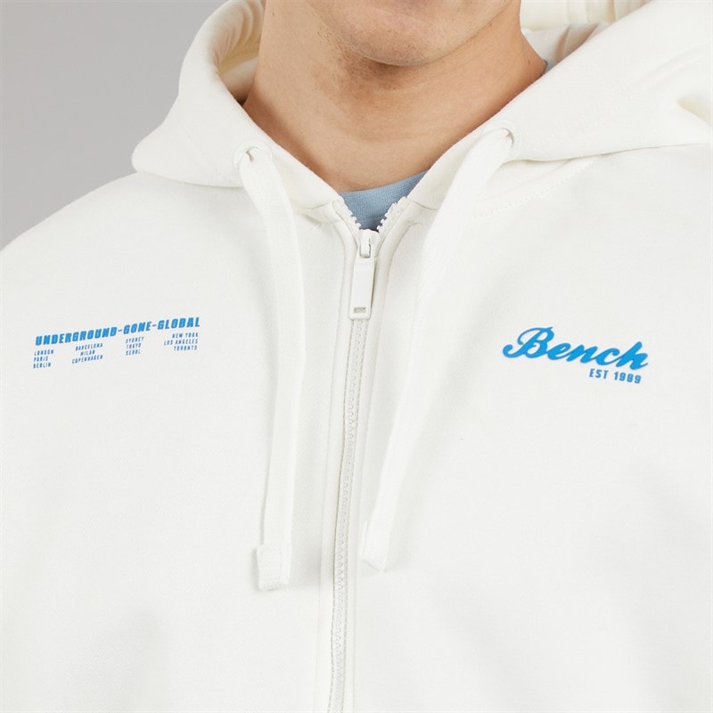 Bench Mens Lupera Zip Through Hoodie Off White - Image 5