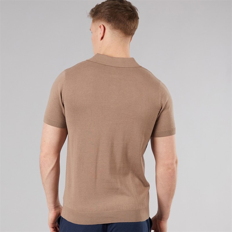 Bench Mens Kacho Knitted Polo Shirt Taupe - Image 2