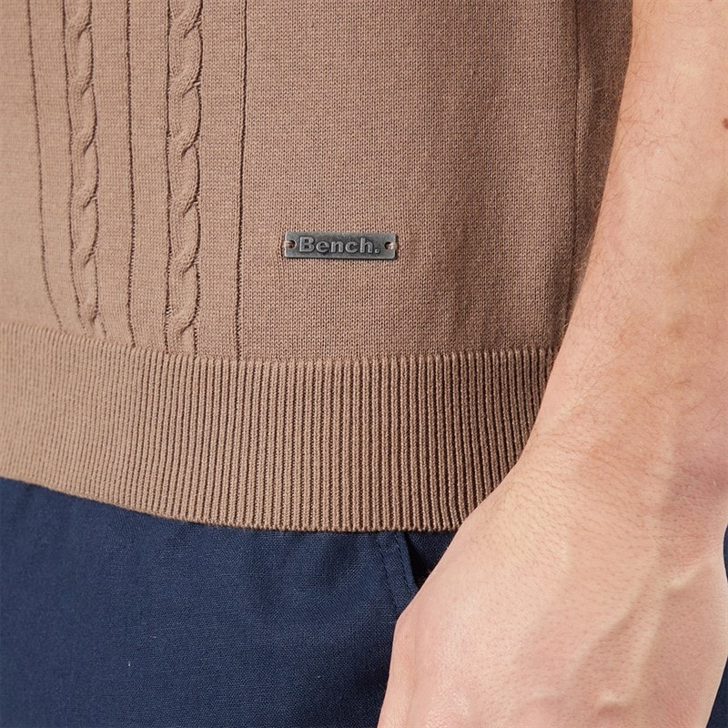 Bench Mens Kacho Knitted Polo Shirt Taupe - Image 3