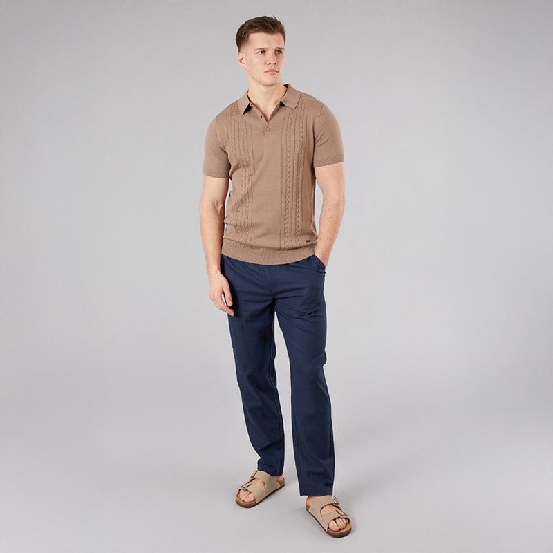 Bench Mens Kacho Knitted Polo Shirt Taupe - Image 4