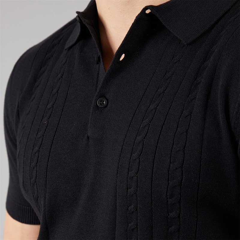 Bench Mens Kacho Knitted Polo Shirt Black - Image 3