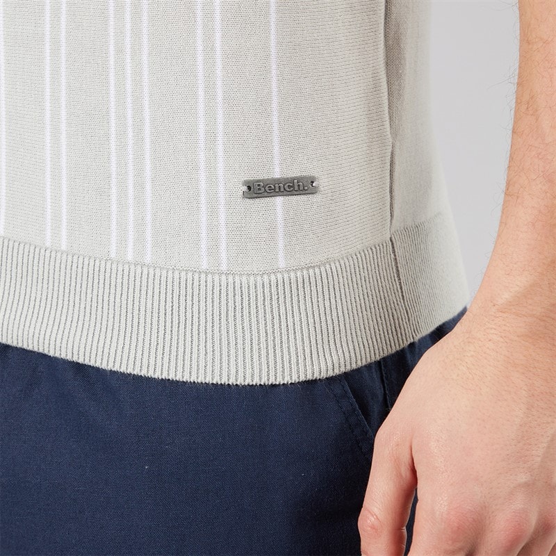 Bench Mens Indro Knitted Polo Shirt Frost Grey - Image 3