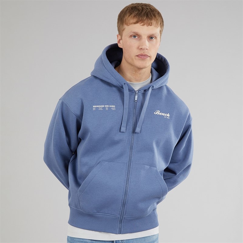 Bench Mens Lupera Zip Through Hoodie Mid Blue - Image 2